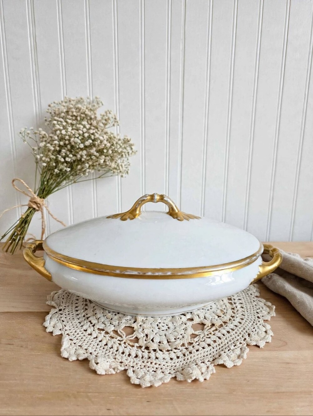 Antique Schwarzburg Porcelain Lidded Tureen - White & Gold